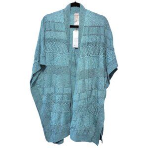 NWT Chico's Solid Aqua Blue Open-Front Knit Cardigan Sweater L/XL